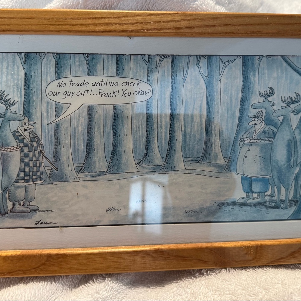 Framed Cartoon Art with Wooden Frame Faded